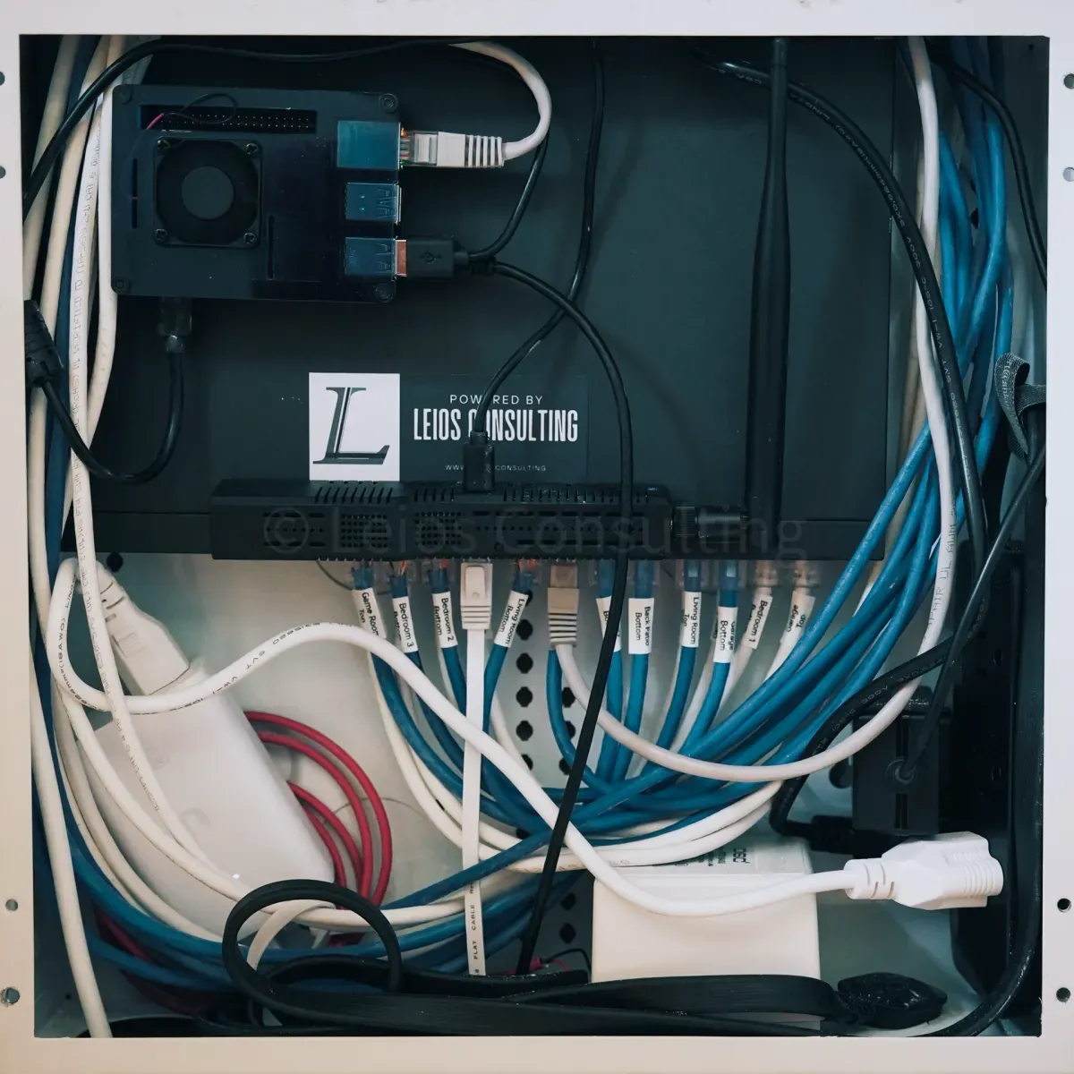 The completed network and automation cabinet