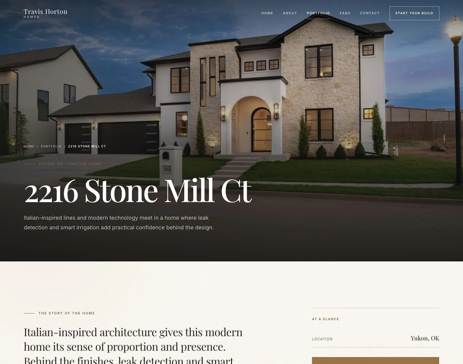 A completed home’s project page on the finished website