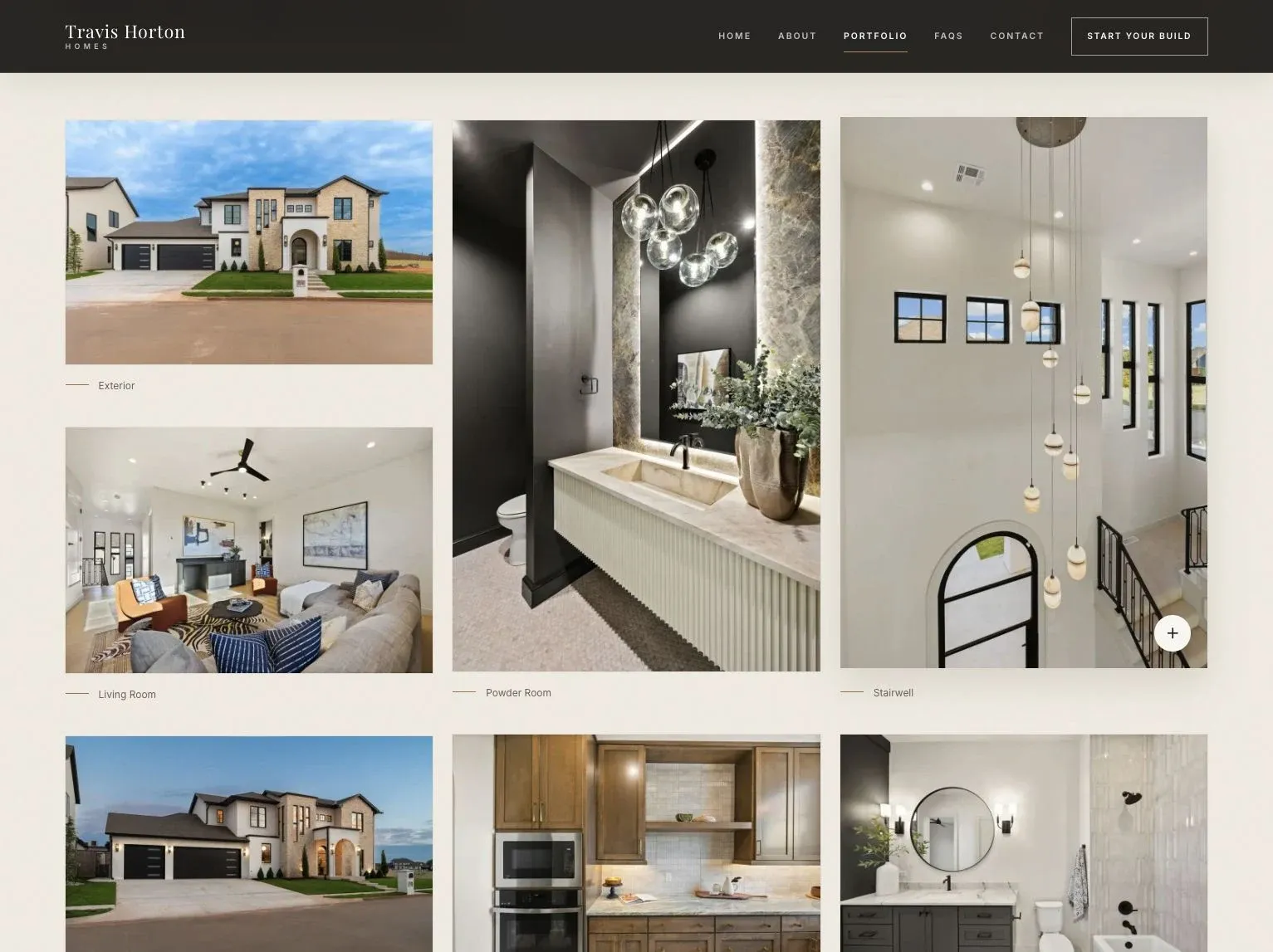The finished website gallery with exterior and interior photography of a custom home